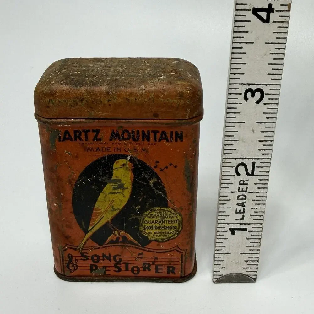 Vintage Hartz Mountain Song Restorer Bird Food Tin Orange Canary Seed USA